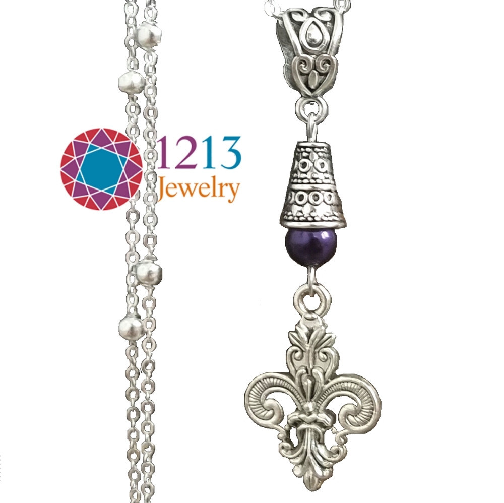 Handcreated Fleur De Lis Necklace on Sterling Silver Chain